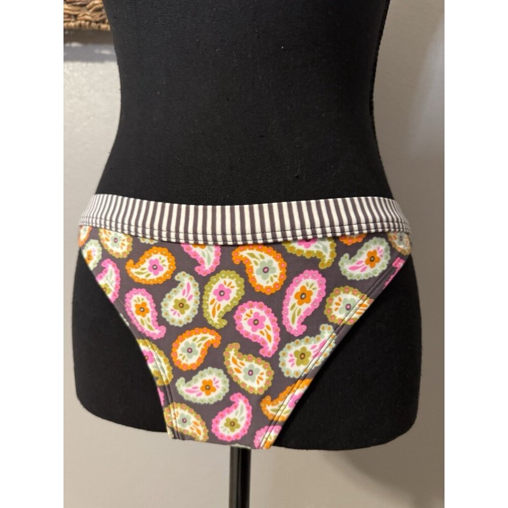 BODEN Ithaca Panel Bikini Bottom Swim US 2 XS NEW Brown Paisley Pink Stripe NEW